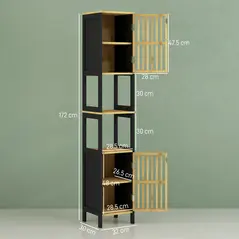 HOMCOM Bamboo-Blend Retro Cut-Out Tall Bathroom Storage Unit - 2