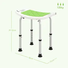 HOMCOM Shower Chair, Adjustable Height Shower Stool with Aluminium Frame and Non-Slip Feet, Bathtub Stool Seat for Elderly Disabled Handicap, Green - 2
