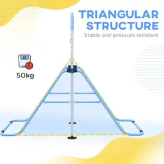 HOMCOM Adjustable Height, Foldable Kids Gymnastics Bar w/ Non-slip Rubber Floor Rings, for 3+ Years, Blue - 6