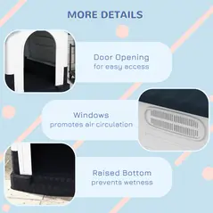 PawHut Plastic Dog Kennel with Windows, for Garden Patio, Miniature and Small Dogs, 80 x 69 x 76cm - Grey - 6