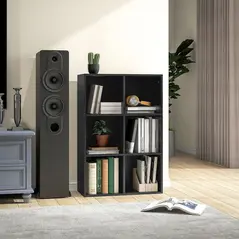 HOMCOM Six-Cube Bookcase - Black Wood Effect - 1