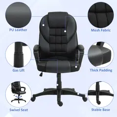HOMCOM Faux Leather Office Chair - Black - 4