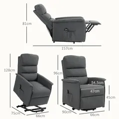 HOMCOM Electric Riser Recline Armchair, with Footrest - Dark Grey - 2
