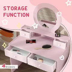 AIYAPLAY Kids Dressing Table Set Kids Make up Table with Stool and Mirror, Storage Drawers, Gift for Aged 3-8 - 4