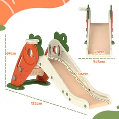 AIYAPLAY 3 in 1 Foldable Toddler Slide with Basketball Hoop, Climber, Carrot-themed, for 1-3 Years - 2
