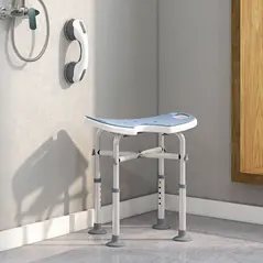 HOMCOM 39-51.5cm 'U' Seat Padded Shower Stool - Light Blue - 1