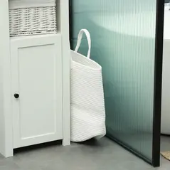 HOMCOM 36L Cotton Rope Laundry Basket, with Handles - Cream White - 6