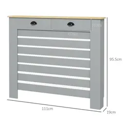 HOMCOM 95.5H x 111Wcm Radiator Cover, with Drawer - Grey - 2