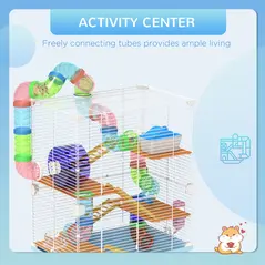 PawHut Small Hamster Cage 5-Tier Habitat with Tunnel, Light Blue - 3
