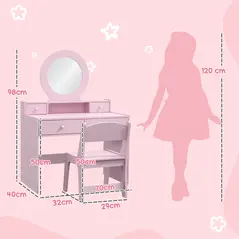 AIYAPLAY Kids Dressing Table Set Kids Make up Table with Stool and Mirror, Storage Drawers, Gift for Aged 3-8 - 2