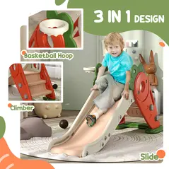 AIYAPLAY 3 in 1 Foldable Toddler Slide with Basketball Hoop, Climber, Carrot-themed, for 1-3 Years - 3