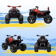 HOMCOM 12V Quad Bike ATV with LED Lights, Music, Backrest, Forward, Backward, Red - 8