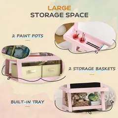 AIYAPLAY 3 in 1 Kids Easel Double-Sided Magnetic Whiteboard and Chalkboard with Paper Roll, Storage Baskets - Pink - 5