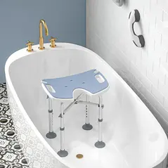 HOMCOM 39-51.5cm 'U' Seat Padded Shower Stool - Light Blue - 7