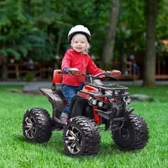 HOMCOM 12V Quad Bike ATV with LED Lights, Music, Backrest, Forward, Backward, Red - 1
