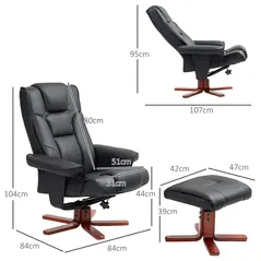 HOMCOM Faux Leather Manual Recliner and Footstool Set - Black - 2