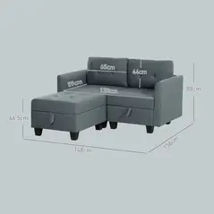 HOMCOM 'L' Shape Modular Storage Sofa - Dark Grey - 2