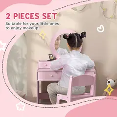 AIYAPLAY Kids Dressing Table Set Kids Make up Table with Stool and Mirror, Storage Drawers, Gift for Aged 3-8 - 3
