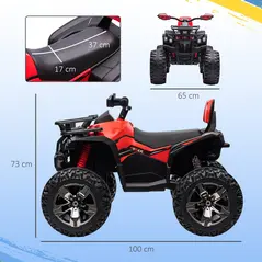 HOMCOM 12V Quad Bike ATV with LED Lights, Music, Backrest, Forward, Backward, Red - 2