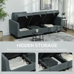 HOMCOM 'L' Shape Modular Storage Sofa - Dark Grey - 4