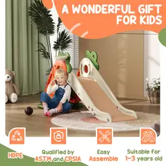AIYAPLAY 3 in 1 Foldable Toddler Slide with Basketball Hoop, Climber, Carrot-themed, for 1-3 Years - 8