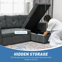 HOMCOM 3 Seater Sofa Bed, Pull Out Sofa Bed with Storage for Living Room, Dark Grey - 4