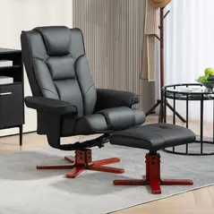 HOMCOM Faux Leather Manual Recliner and Footstool Set - Black - 1