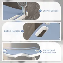 HOMCOM 39-51.5cm 'U' Seat Padded Shower Stool - Light Blue - 6