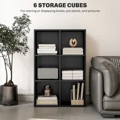 HOMCOM Six-Cube Bookcase - Black Wood Effect - 4