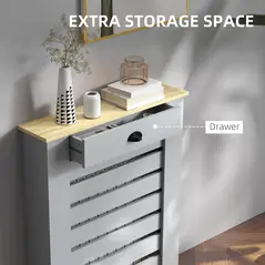 HOMCOM 95.5H x 78Wcm Radiator Cover, with Drawer - Grey - 5