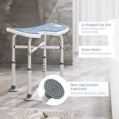 HOMCOM 39-51.5cm 'U' Seat Padded Shower Stool - Light Blue - 3