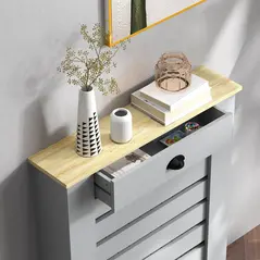 HOMCOM 95.5H x 78Wcm Radiator Cover, with Drawer - Grey - 7