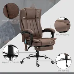 Vinsetto Vibrating Massage Office Chair with Heat, Desk Chair with Height Adjustable and Footrest, Dark Brown - 6