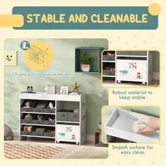 AIYAPLAY Kids Toy Storage Unit with 11 Bins, Cabinet, Top Shelves, 3 Stickers, for Nursery, Playroom, White - 4