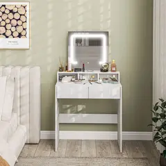 HOMCOM Storage Dressing Table, with LED Light Mirror - White - 7