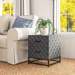 HOMCOM Bedside Tables Set of 2, Modern Bedside Table Nightstand with 2 Drawers, Bedside Cabinet Sofa Side Table with Storage, Steel Legs for Bedroom, Living Room, Grey - 8