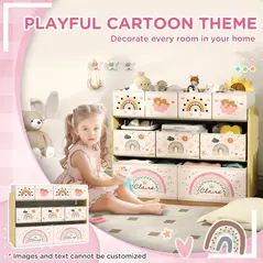 AIYAPLAY 3-Tier Kids Storage Unit with 9 Non-Woven Fabric Boxes for Toys, Books, for Bedroom, Nursery, Yellow - 5