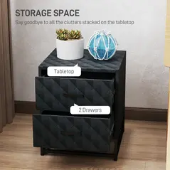 HOMCOM Bedside Tables Set of 2, Modern Bedside Table Nightstand with 2 Drawers, Bedside Cabinet Sofa Side Table with Storage, Steel Legs for Bedroom, Living Room, Black - 4