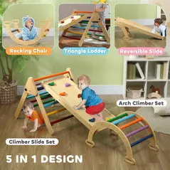 AIYAPLAY 5-in-1 Toddler Climbing Frame with Ramp, Arch, for 18-48 Months, Multicoloured - 3