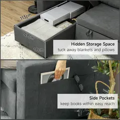 HOMCOM Pull Out Sofa Bed with Storage - Charcoal Grey - 4