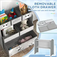 ZONEKIZ Kids Storage Unit, Toy Storage Organiser, with Six Fabric Bins, for Bedrooms, Playrooms, Nurseries - Grey - 4