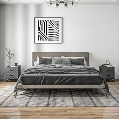 HOMCOM Bedside Tables Set of 2, Modern Bedside Table Nightstand with 2 Drawers, Bedside Cabinet Sofa Side Table with Storage, Steel Legs for Bedroom, Living Room, Grey - 1