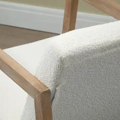 HOMCOM Rocking Chair, Upholstered Sofa Armchair with Cushion and Wood Base for Living Room and Bedroom, Cream White - 7