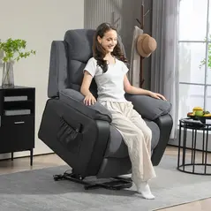 HOMCOM Overstuffed Corduroy Electric Lift Chair - Dark Grey - 1