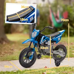 AIYAPLAY 12V Kids Electric Motorbike, Kids Electric Ride on motorcycle w/ Twist Grip Throttle, Training Wheels, Blue - 2