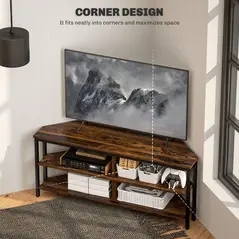 HOMCOM Industrial-Style Corner TV Unit - Black/Brown - 3