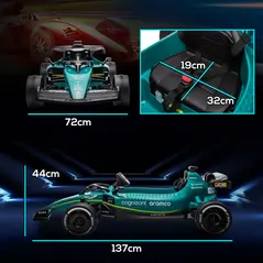 AIYAPLAY Aston Martin Licensed 12V Kids Ride on Racing Kart w/ Bluetooth, 4 Suspension Wheels, Music Lights Horn, Green - 2