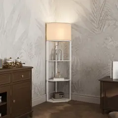 HOMCOM Three-Shelf Corner Floor Lamp - White - 1