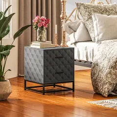 HOMCOM Bedside Tables Set of 2, Modern Bedside Table Nightstand with 2 Drawers, Bedside Cabinet Sofa Side Table with Storage, Steel Legs for Bedroom, Living Room, Grey - 7