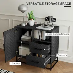 HOMCOM Sideboard with Adjustable Shelf, Freestanding Sideboard Storage Cabinet with Open Compartment and 2 Drawers, Black - 3